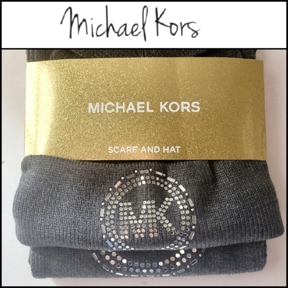 NEW! MICHAEL KORS Embellished Bling Hat & Scarf 2pc. Gift Set.